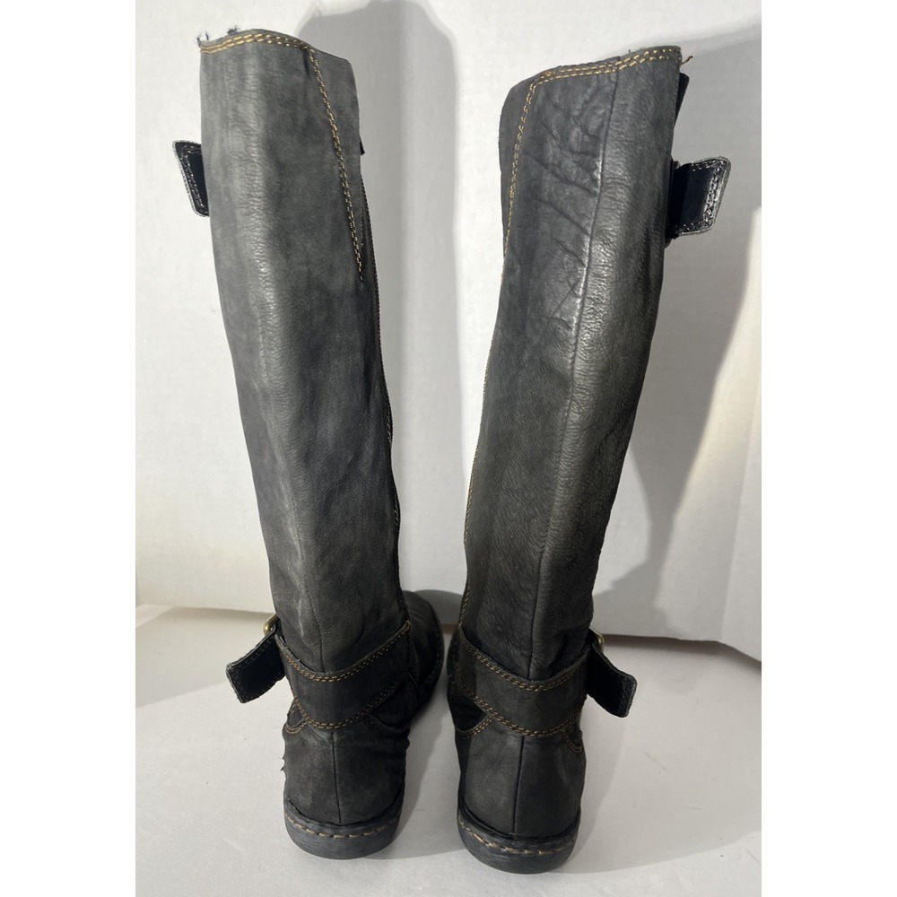 B O C by Born Black Pebbled Leather Moto Buckle Knee High Tall Zipper Boots 7 - Picture 4 of 9